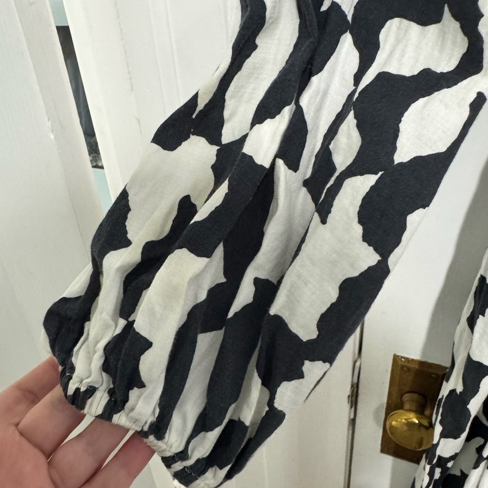 ava & viv black & cream longsleeve print buttondown shirtdress 1X - Picture 3 of 8